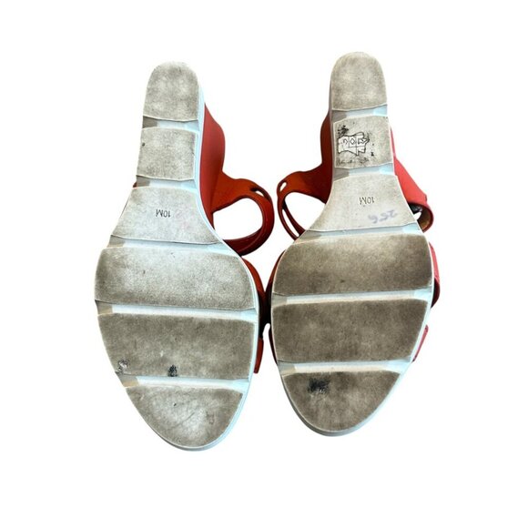 Charly Amar Leather Wedge Sandals Slides Bold Coral Strappy Size 10 Women's - Picture 12 of 14
